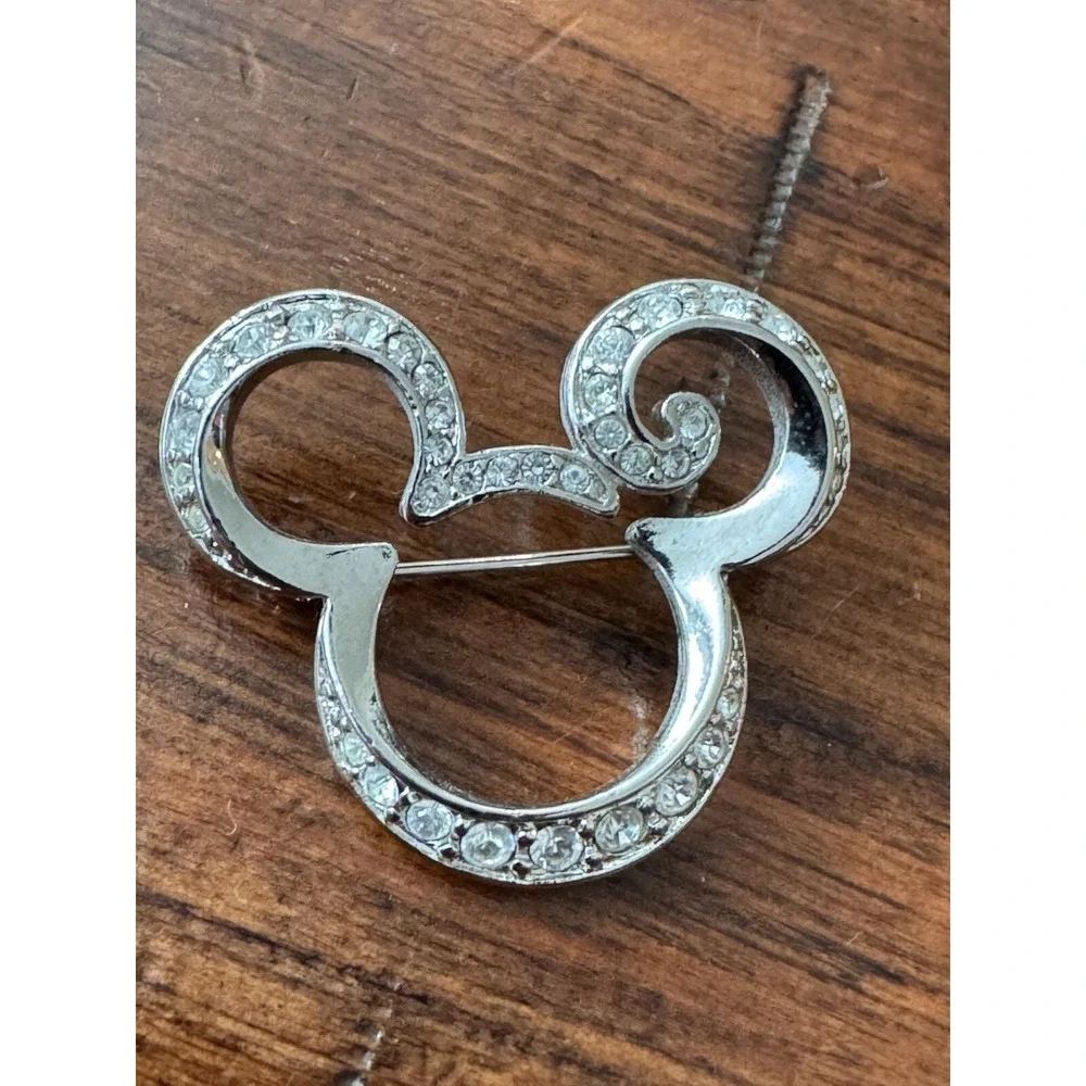 Vintage Mickey Mouse Silver‎ Tone Brooch 1980s Disney